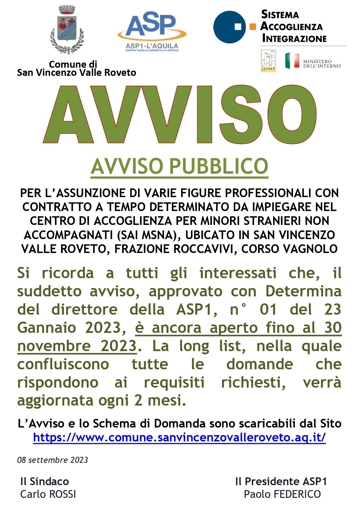 Avviso ASP - Assunzione di varie figure professionali con contratto a tempo determinato
